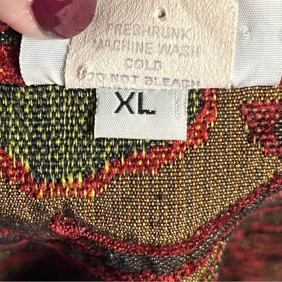 Habitat XL Red Tapestry Jacquard Jacket Artsy Boho Button Front Stand Collar - Picture 12 of 13